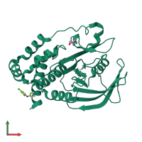 PDB entry 5qeb coloured by chain, front view.