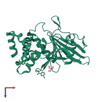 PDB entry 5qed coloured by chain, top view.