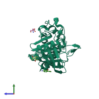 PDB entry 5qet coloured by chain, side view.