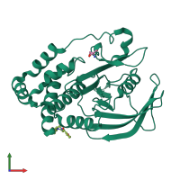 Monomeric assembly 1 of PDB entry 5qex coloured by chemically distinct molecules, front view.