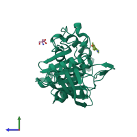 PDB entry 5qf3 coloured by chain, side view.