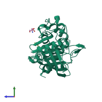 PDB entry 5qf4 coloured by chain, side view.