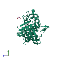 PDB entry 5qf5 coloured by chain, side view.