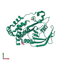 PDB entry 5qf9 coloured by chain, front view.