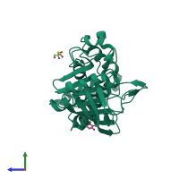 PDB entry 5qf9 coloured by chain, side view.