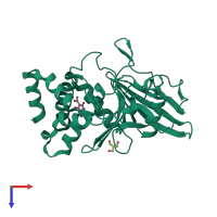 PDB entry 5qf9 coloured by chain, top view.