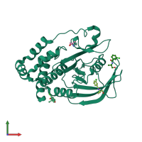 PDB entry 5qfn coloured by chain, front view.