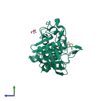 PDB entry 5qfw coloured by chain, side view.