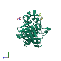 PDB entry 5qg1 coloured by chain, side view.