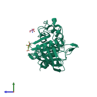 PDB entry 5qg2 coloured by chain, side view.