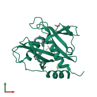 PDB entry 5qgg coloured by chain, front view.