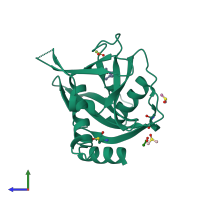 PDB entry 5qgi coloured by chain, side view.