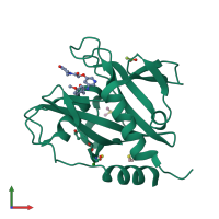 PDB entry 5qhf coloured by chain, front view.