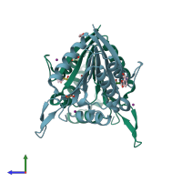 PDB entry 5qhj coloured by chain, side view.