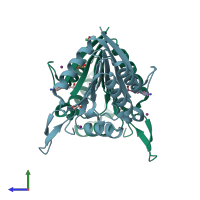 PDB entry 5qhl coloured by chain, side view.