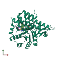 Monomeric assembly 1 of PDB entry 5qib coloured by chemically distinct molecules, front view.