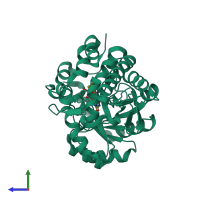 PDB entry 5qib coloured by chain, side view.