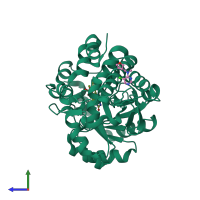 PDB entry 5qid coloured by chain, side view.