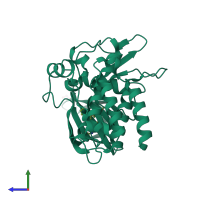 PDB entry 5qim coloured by chain, side view.