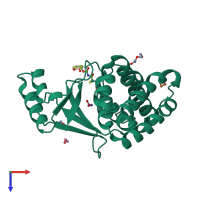 PDB entry 5qip coloured by chain, top view.