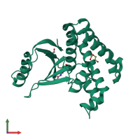 PDB entry 5qiq coloured by chain, front view.