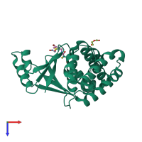 PDB entry 5qiq coloured by chain, top view.