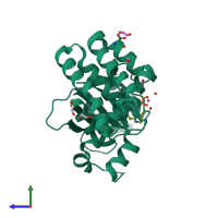 PDB entry 5qix coloured by chain, side view.