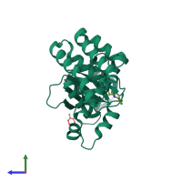 PDB entry 5qiz coloured by chain, side view.