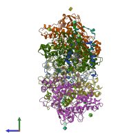 PDB entry 5qj2 coloured by chain, side view.