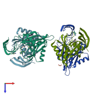 PDB entry 5qjm coloured by chain, top view.