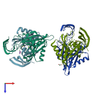 PDB entry 5qk2 coloured by chain, top view.