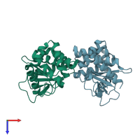 PDB entry 5qmx coloured by chain, top view.