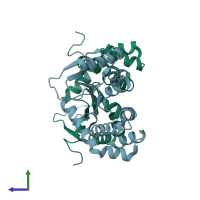 PDB entry 5qn6 coloured by chain, side view.