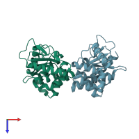 PDB entry 5qnm coloured by chain, top view.
