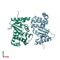 PDB entry 5qnq coloured by chain, front view.