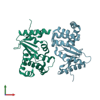 PDB entry 5qnt coloured by chain, front view.