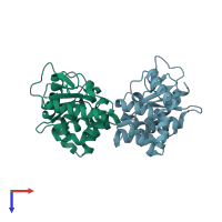 PDB entry 5qnt coloured by chain, top view.