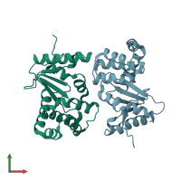 PDB entry 5qo2 coloured by chain, front view.
