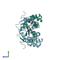 PDB entry 5qo7 coloured by chain, side view.