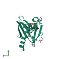 PDB entry 5qoi coloured by chain, side view.