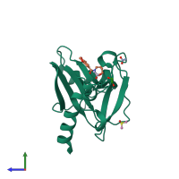 PDB entry 5qol coloured by chain, side view.