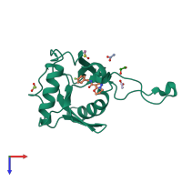 PDB entry 5qox coloured by chain, top view.