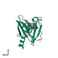 PDB entry 5qp8 coloured by chain, side view.