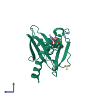PDB 5qp9 coloured by chain and viewed from the side.