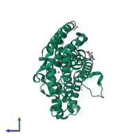 PDB entry 5qqa coloured by chain, side view.