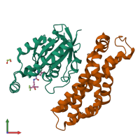 PDB entry 5qqe coloured by chain, front view.