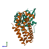 PDB entry 5qqf coloured by chain, side view.