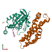 PDB entry 5qqg coloured by chain, front view.