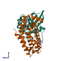 PDB entry 5qqg coloured by chain, side view.