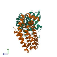 PDB entry 5qqh coloured by chain, side view.